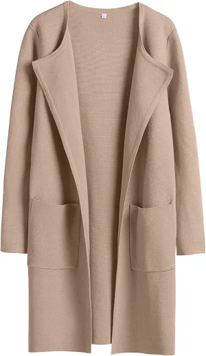 ANRABESS Women's Open Front Knit Lightweight Cardigan Casual Long Coatigan Sweater Lady Jacket Coat 2025 Fall Outerwear