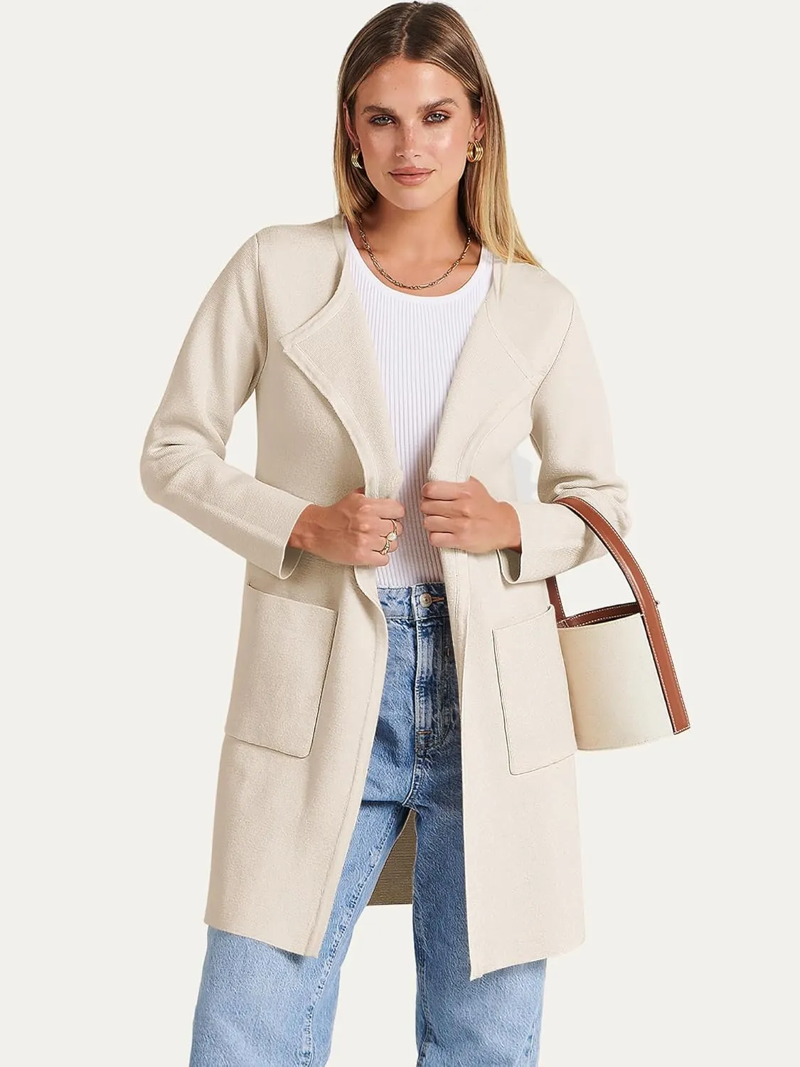 ANRABESS Women's Open Front Knit Lightweight Cardigan Casual Long Coatigan Sweater Lady Jacket Coat 2025 Fall Outerwear