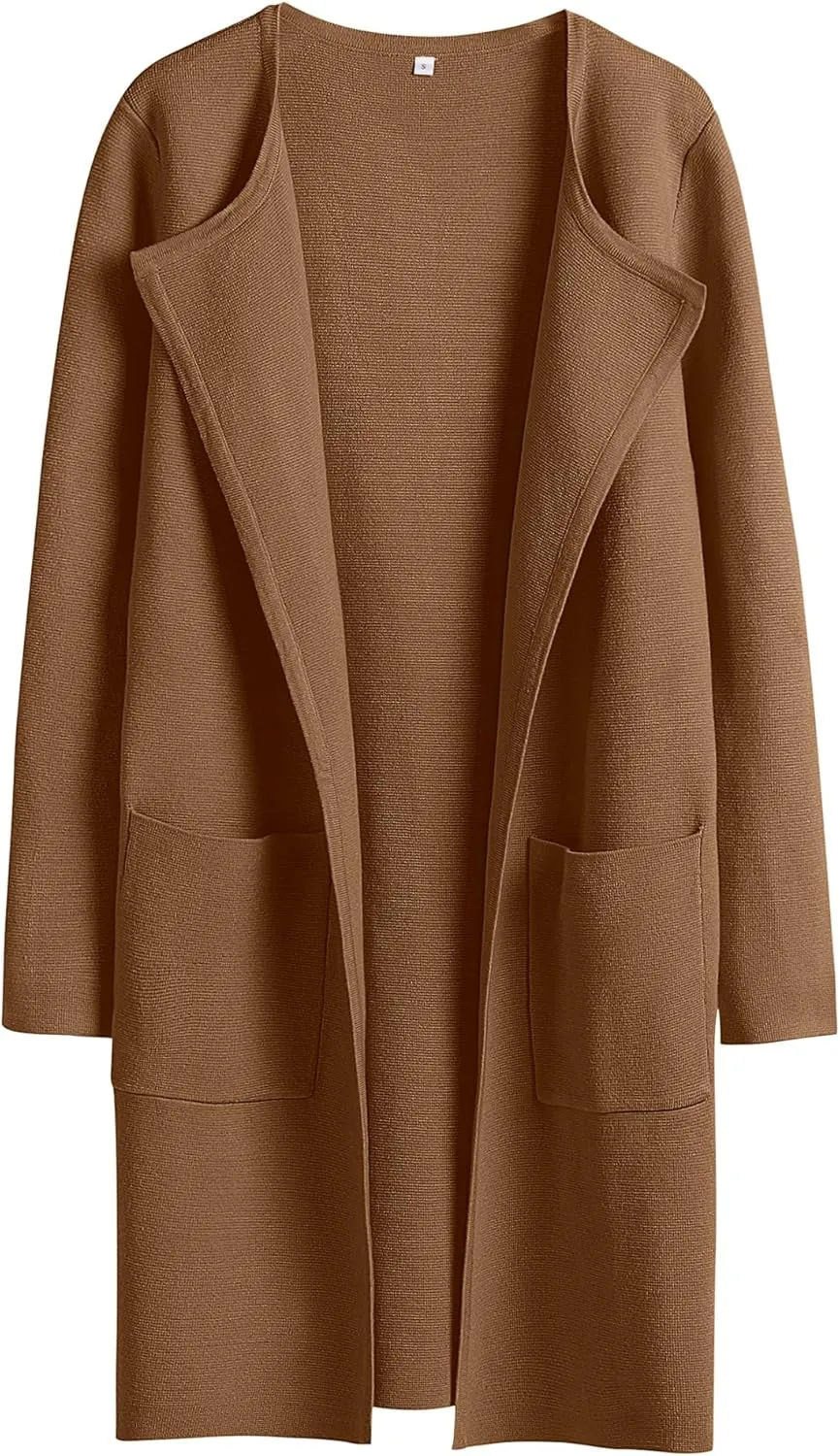 ANRABESS Women's Open Front Knit Lightweight Cardigan Casual Long Coatigan Sweater Lady Jacket Coat 2025 Fall Outerwear