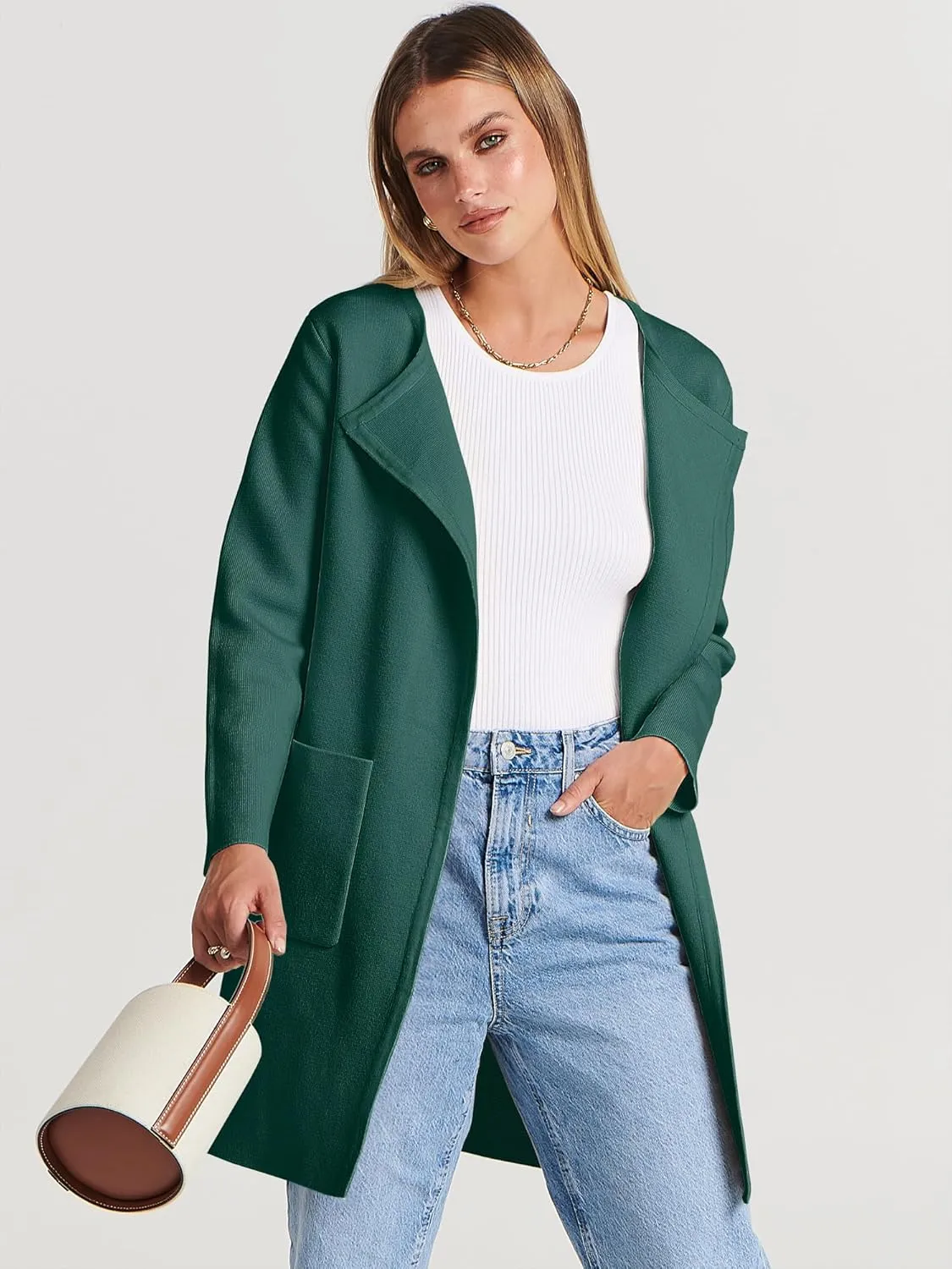 ANRABESS Women's Open Front Knit Lightweight Cardigan Casual Long Coatigan Sweater Lady Jacket Coat 2025 Fall Outerwear