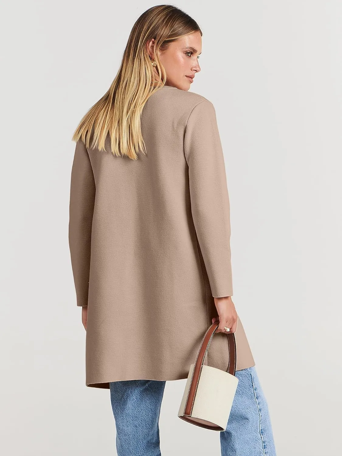 ANRABESS Women's Open Front Knit Lightweight Cardigan Casual Long Coatigan Sweater Lady Jacket Coat 2025 Fall Outerwear