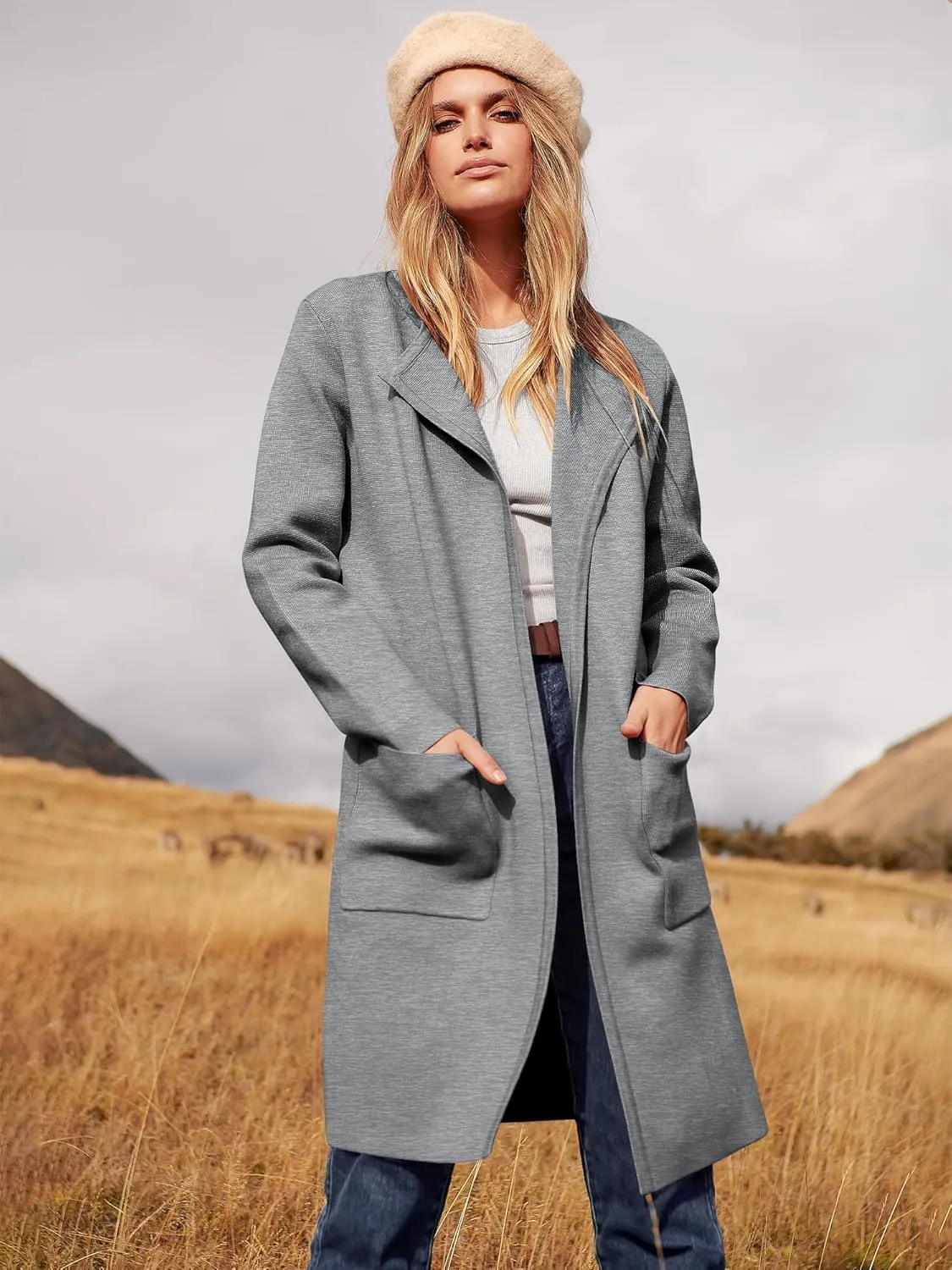 ANRABESS Women's Open Front Knit Lightweight Cardigan Casual Long Coatigan Sweater Lady Jacket Coat 2025 Fall Outerwear