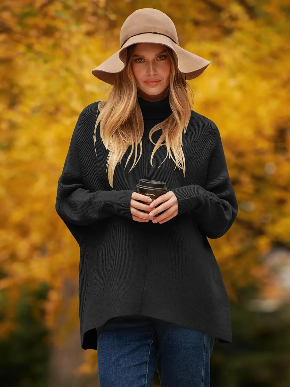 ANRABESS Womens Oversized Turtleneck Batwing Long Sleeve Casual Cozy Baggy Knit Pullover Tunic Sweater 2024 Fall Outfits