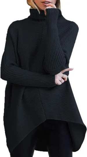 ANRABESS Womens Oversized Turtleneck Batwing Long Sleeve Casual Cozy Baggy Knit Pullover Tunic Sweater 2024 Fall Outfits