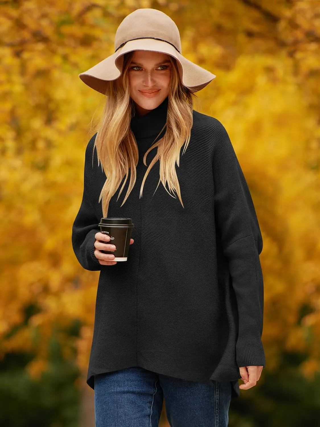 ANRABESS Womens Oversized Turtleneck Batwing Long Sleeve Casual Cozy Baggy Knit Pullover Tunic Sweater 2024 Fall Outfits