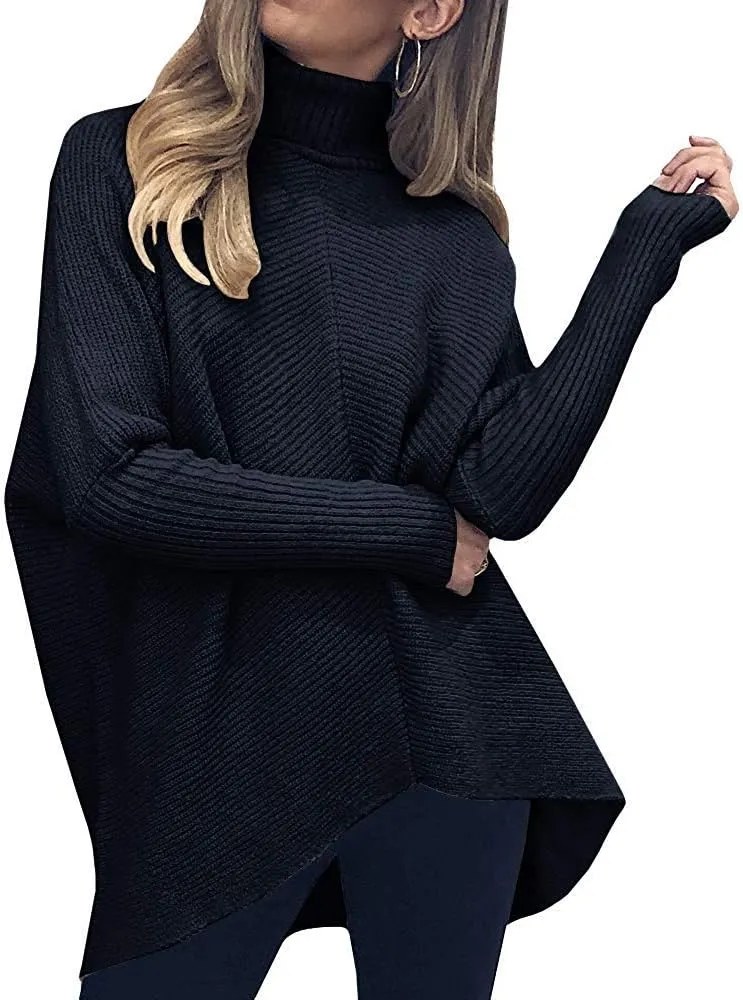 ANRABESS Womens Oversized Turtleneck Batwing Long Sleeve Casual Cozy Baggy Knit Pullover Tunic Sweater 2024 Fall Outfits