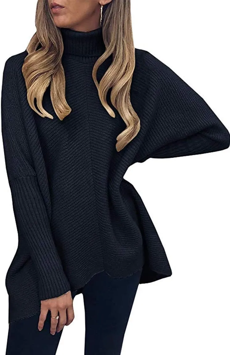 ANRABESS Womens Oversized Turtleneck Batwing Long Sleeve Casual Cozy Baggy Knit Pullover Tunic Sweater 2024 Fall Outfits
