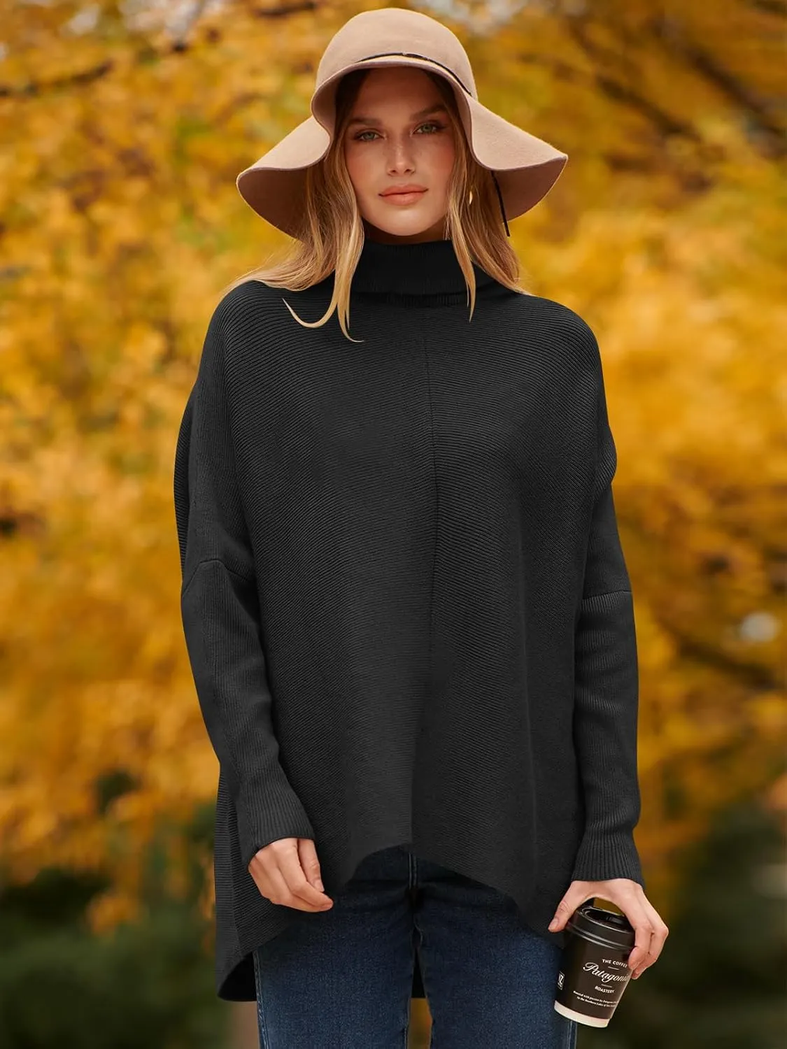 ANRABESS Womens Oversized Turtleneck Batwing Long Sleeve Casual Cozy Baggy Knit Pullover Tunic Sweater 2024 Fall Outfits