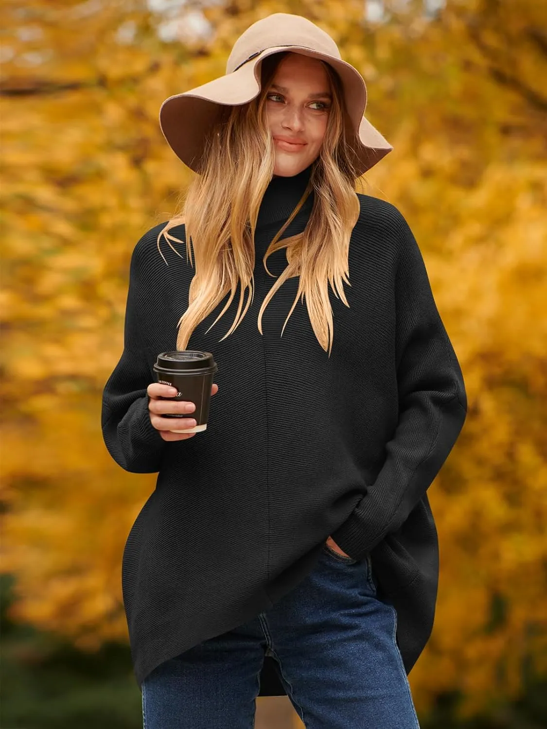 ANRABESS Womens Oversized Turtleneck Batwing Long Sleeve Casual Cozy Baggy Knit Pullover Tunic Sweater 2024 Fall Outfits