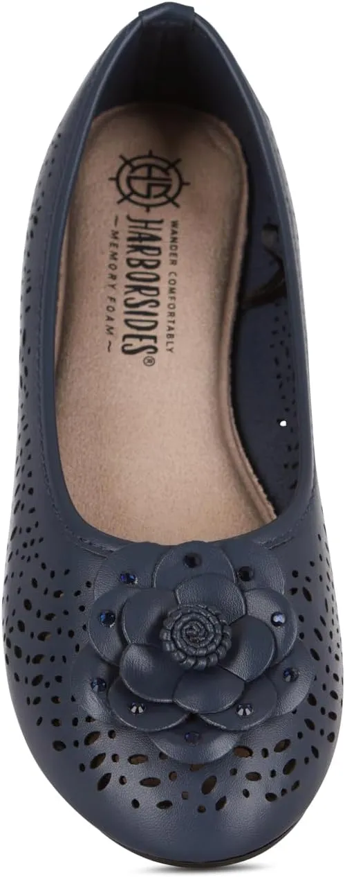 Antwerp Womens Flats Slip-On Shoes Comfortable with Memory Foam Eyelet Details & Rose Ornament