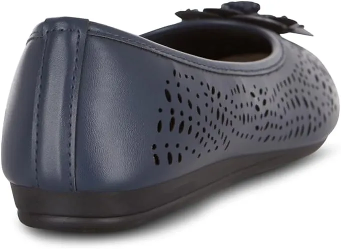 Antwerp Womens Flats Slip-On Shoes Comfortable with Memory Foam Eyelet Details & Rose Ornament
