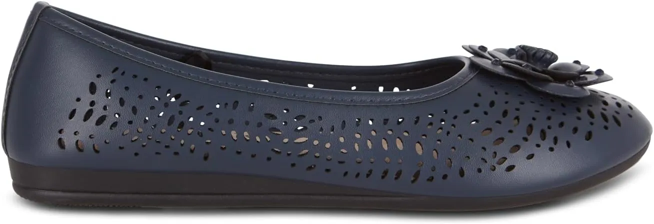 Antwerp Womens Flats Slip-On Shoes Comfortable with Memory Foam Eyelet Details & Rose Ornament