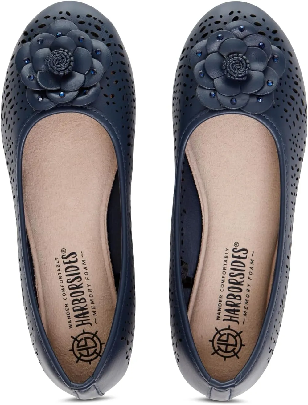 Antwerp Womens Flats Slip-On Shoes Comfortable with Memory Foam Eyelet Details & Rose Ornament