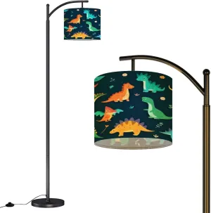 Arc Floor Lamps Collection Cute Dinosaurs Flat Cartoon Modern LED Adjustable Lampshade Standing Light for Living Room Reading Bedroom Office
