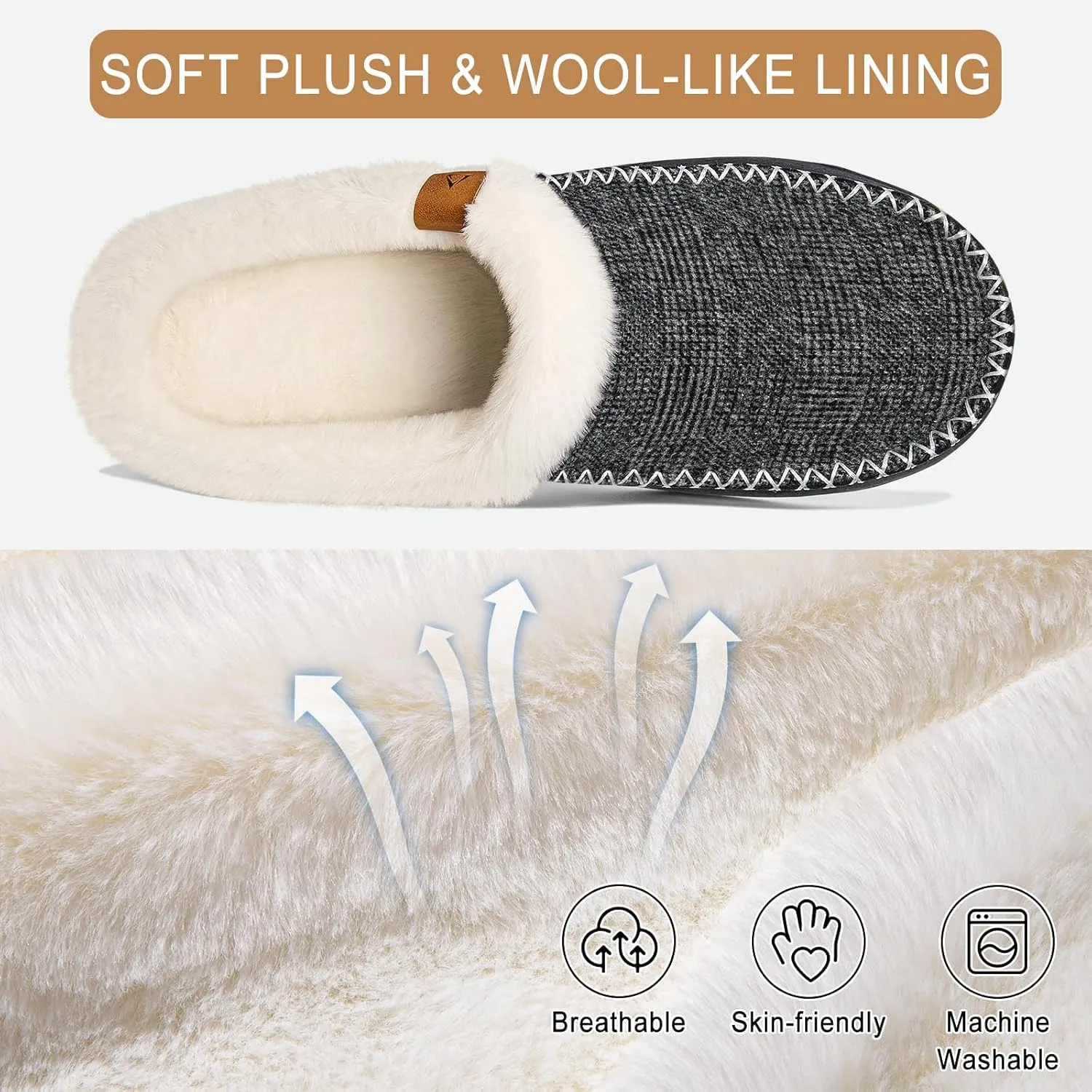 ATHMILE Men's Slippers Slip On Moccasin, Indoor Outdoor Warm Fuzzy Comfy House Shoes, Fluffy Wide Loafer Home Bedroom Slippers