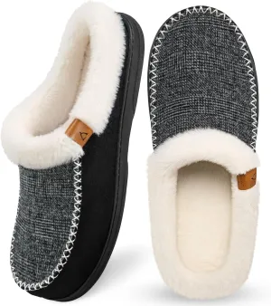 ATHMILE Men's Slippers Slip On Moccasin, Indoor Outdoor Warm Fuzzy Comfy House Shoes, Fluffy Wide Loafer Home Bedroom Slippers