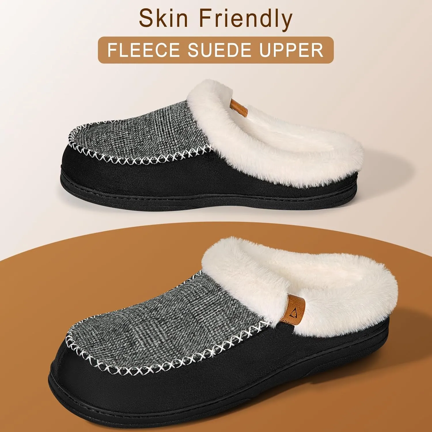 ATHMILE Men's Slippers Slip On Moccasin, Indoor Outdoor Warm Fuzzy Comfy House Shoes, Fluffy Wide Loafer Home Bedroom Slippers