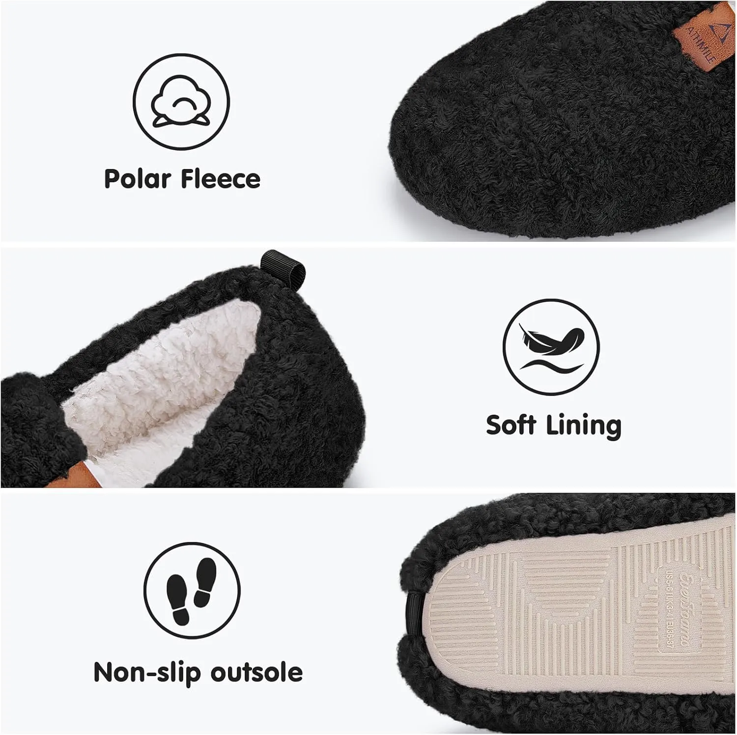 ATHMILE Women's Slippers Fuzzy Curly House Slippers Memory Foam Loafer with Polar Fleece Lining Indoor Outdoor