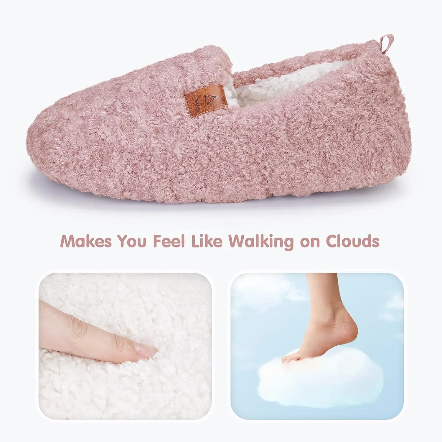 ATHMILE Women's Slippers Fuzzy Curly House Slippers Memory Foam Loafer with Polar Fleece Lining Indoor Outdoor