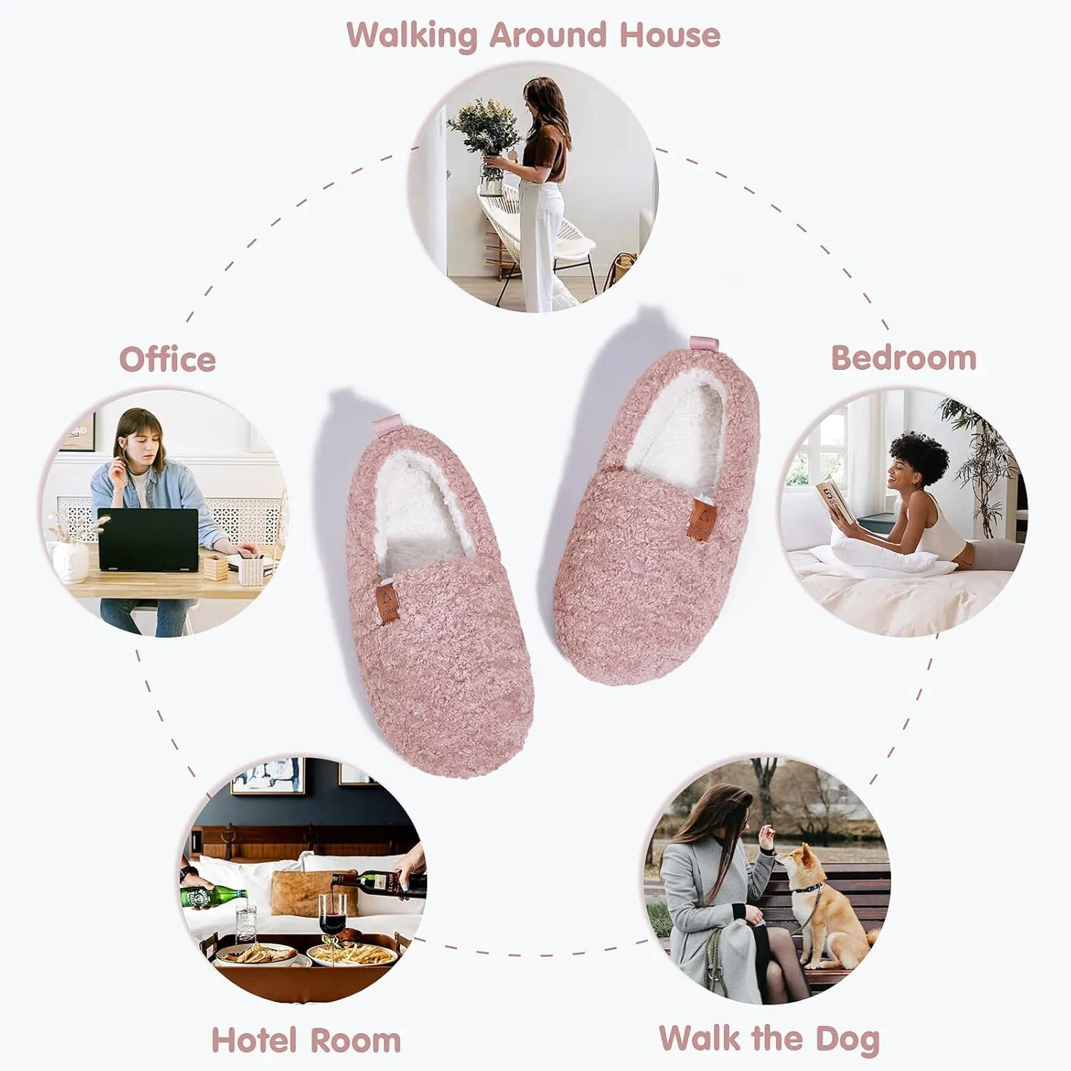 ATHMILE Women's Slippers Fuzzy Curly House Slippers Memory Foam Loafer with Polar Fleece Lining Indoor Outdoor