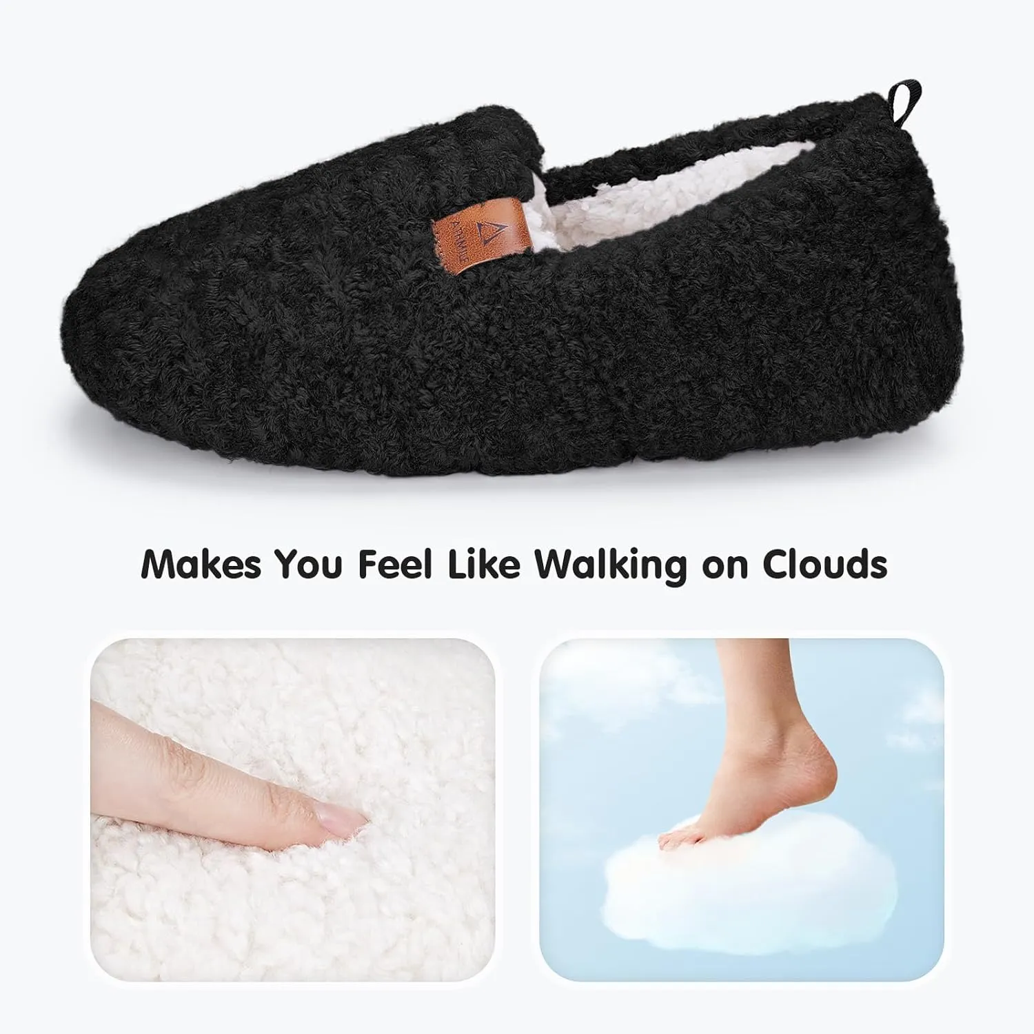 ATHMILE Women's Slippers Fuzzy Curly House Slippers Memory Foam Loafer with Polar Fleece Lining Indoor Outdoor