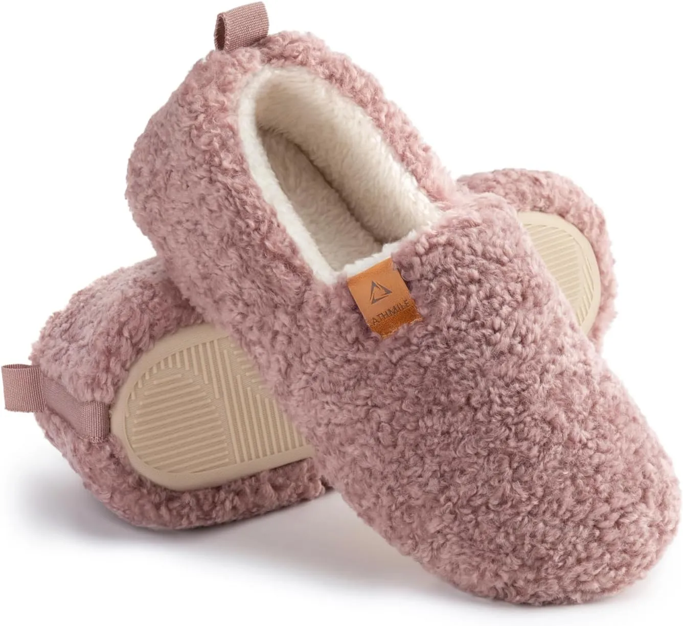 ATHMILE Women's Slippers Fuzzy Curly House Slippers Memory Foam Loafer with Polar Fleece Lining Indoor Outdoor