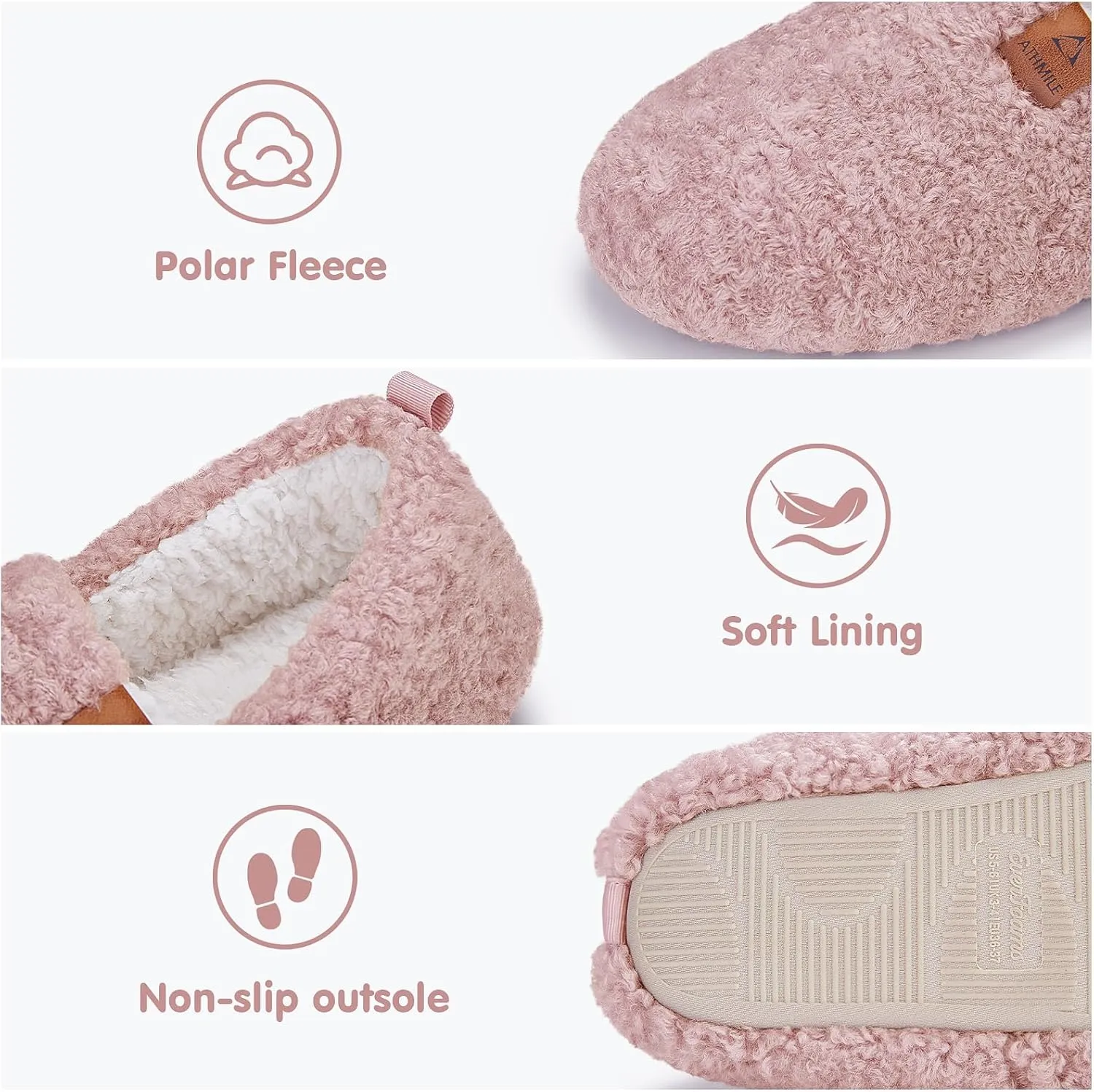 ATHMILE Women's Slippers Fuzzy Curly House Slippers Memory Foam Loafer with Polar Fleece Lining Indoor Outdoor