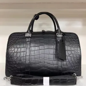 Authentic Exotic Crocodile Belly Skin Men's Large Travel Duffel Purse Shoulder Bag Genuine Real Alligator Leather Male Handbag (black)