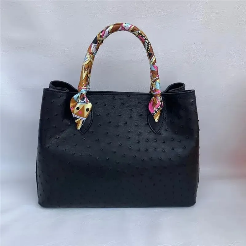 Authentic Real True Ostrich Skin Women's Totes Female Handbag Genuine Exotic Leather Lady Working Purse Large Shoulder Bag
