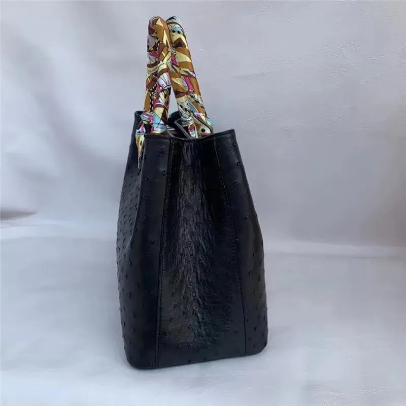 Authentic Real True Ostrich Skin Women's Totes Female Handbag Genuine Exotic Leather Lady Working Purse Large Shoulder Bag
