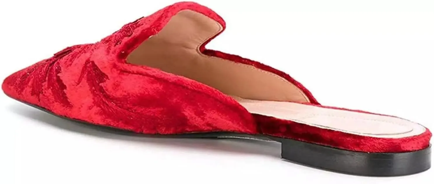 Axellion Comfortable Embroidered Mules for Women, Slip-on Backless Loafers with Pointed Toe, Stylish Flat Slides for Casual & Business Wear