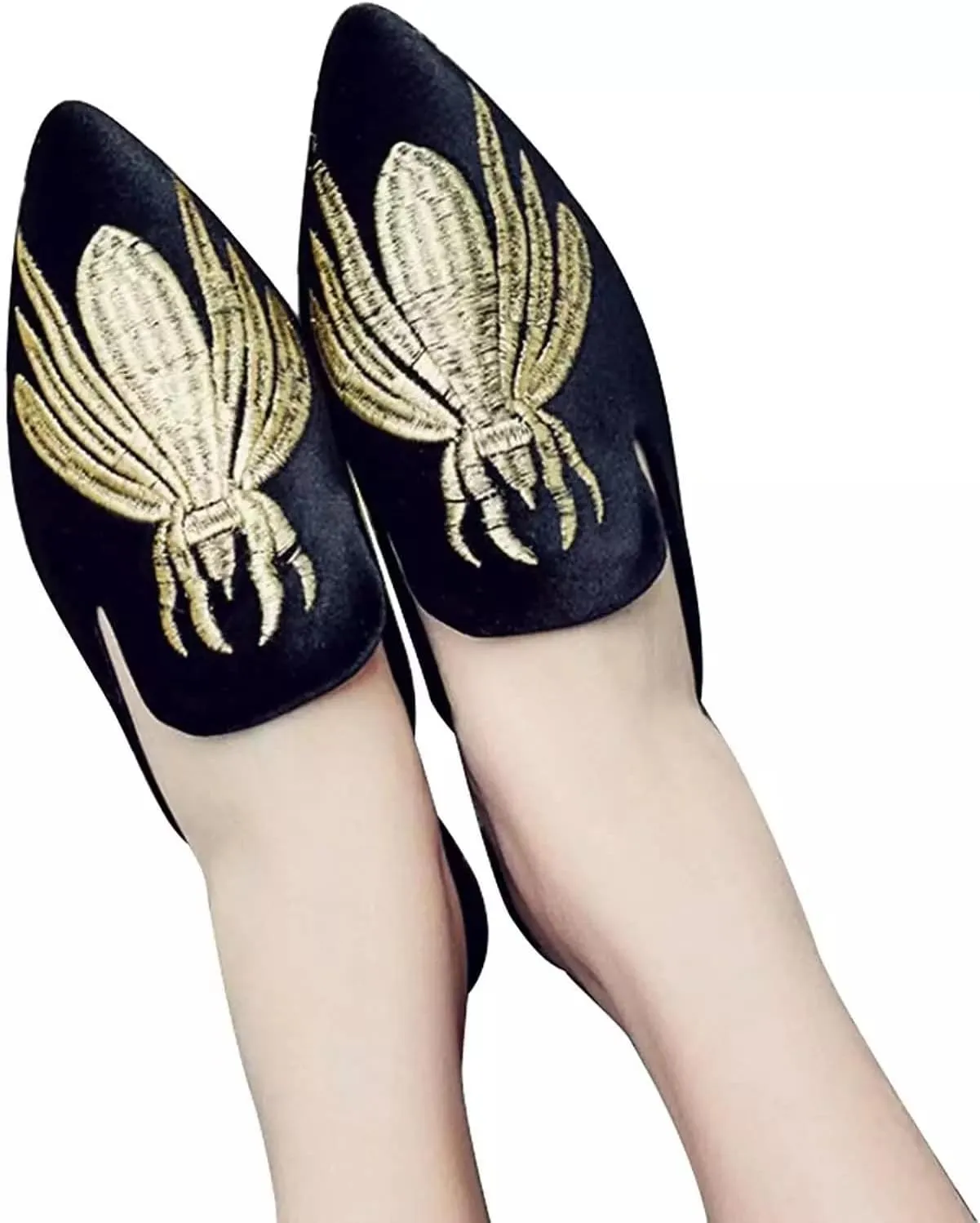Axellion Comfortable Embroidered Mules for Women, Slip-on Backless Loafers with Pointed Toe, Stylish Flat Slides for Casual & Business Wear