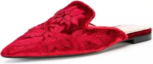 Axellion Comfortable Embroidered Mules for Women, Slip-on Backless Loafers with Pointed Toe, Stylish Flat Slides for Casual & Business Wear