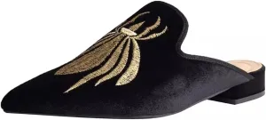 Axellion Comfortable Embroidered Mules for Women, Slip-on Backless Loafers with Pointed Toe, Stylish Flat Slides for Casual & Business Wear