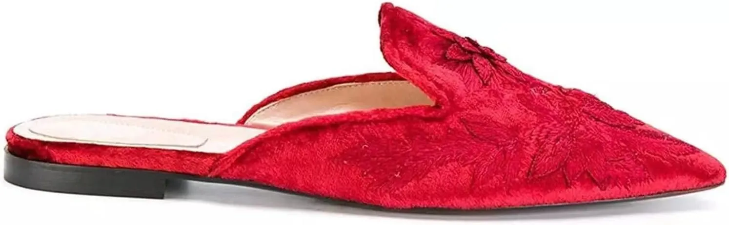 Axellion Comfortable Embroidered Mules for Women, Slip-on Backless Loafers with Pointed Toe, Stylish Flat Slides for Casual & Business Wear