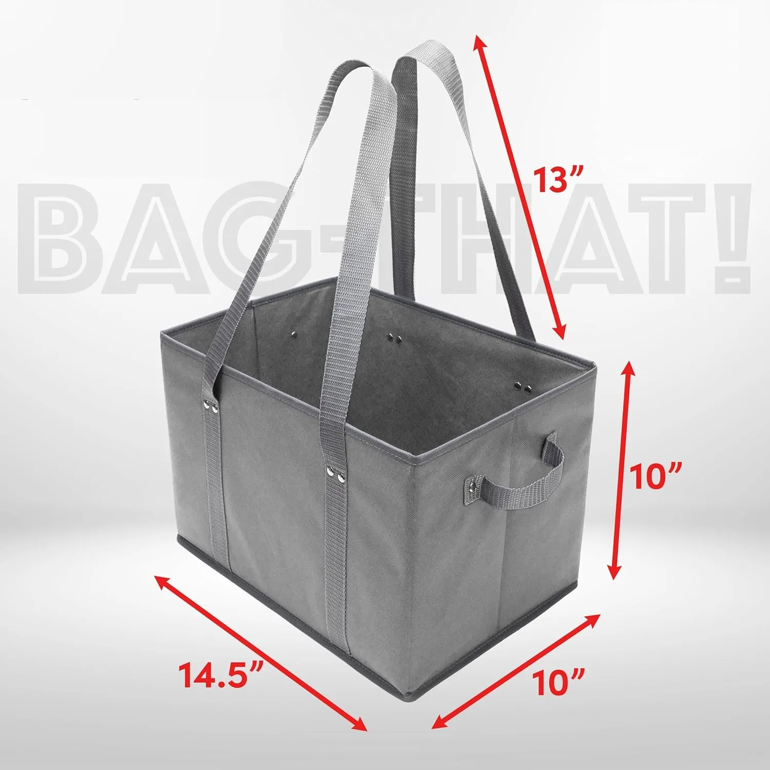 BAG-THAT! 4pk Reusable Grocery Bags Shopping Bags Tote Box Large Heavy Duty Groceries Bag Handles Foldable Reinforced Bottom (Gray)
