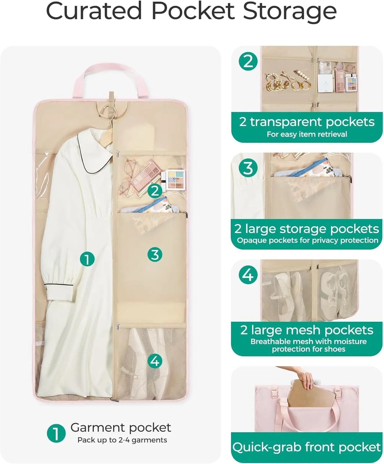 BAGSMART Garment Bags for Travel Foldable Carry on Suit Carrier for Hanging Clothes Stylish Dress Carrier Large Convertible Weekender Garment Bags for Women Men