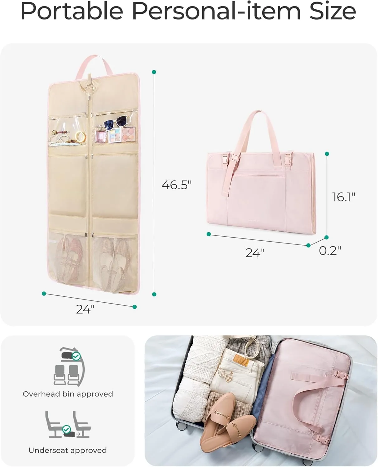 BAGSMART Garment Bags for Travel Foldable Carry on Suit Carrier for Hanging Clothes Stylish Dress Carrier Large Convertible Weekender Garment Bags for Women Men