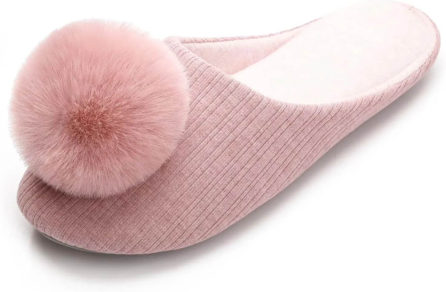 Ballerina Slippers for Women with Pom-pom Soft House Shoes Indoor Slip On with Flexible Rubber Sole