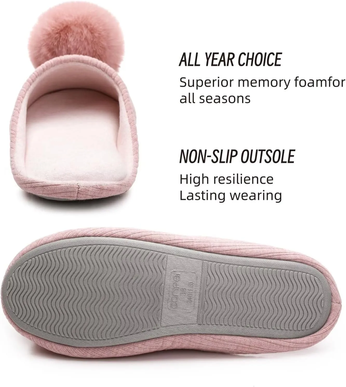 Ballerina Slippers for Women with Pom-pom Soft House Shoes Indoor Slip On with Flexible Rubber Sole