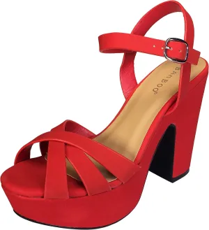 Bamboo Women's Simple Platform Chunky Heel Sandal