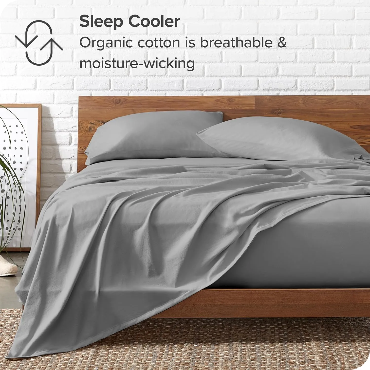 Bare Home 100% Organic Cotton Jersey Sheet Set, Ultra Soft, 100% Cotton - Sheet Set & Pillowcase - Deep Pocket Bed Sheets (Full, Light Grey)