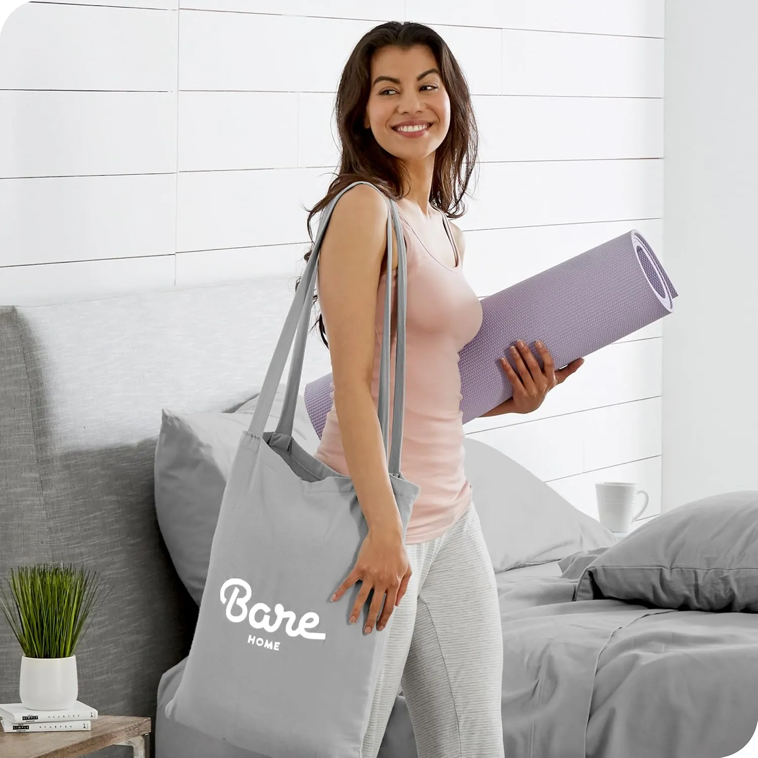 Bare Home 100% Organic Cotton Jersey Sheet Set, Ultra Soft, 100% Cotton - Sheet Set & Pillowcase - Deep Pocket Bed Sheets (Full, Light Grey)