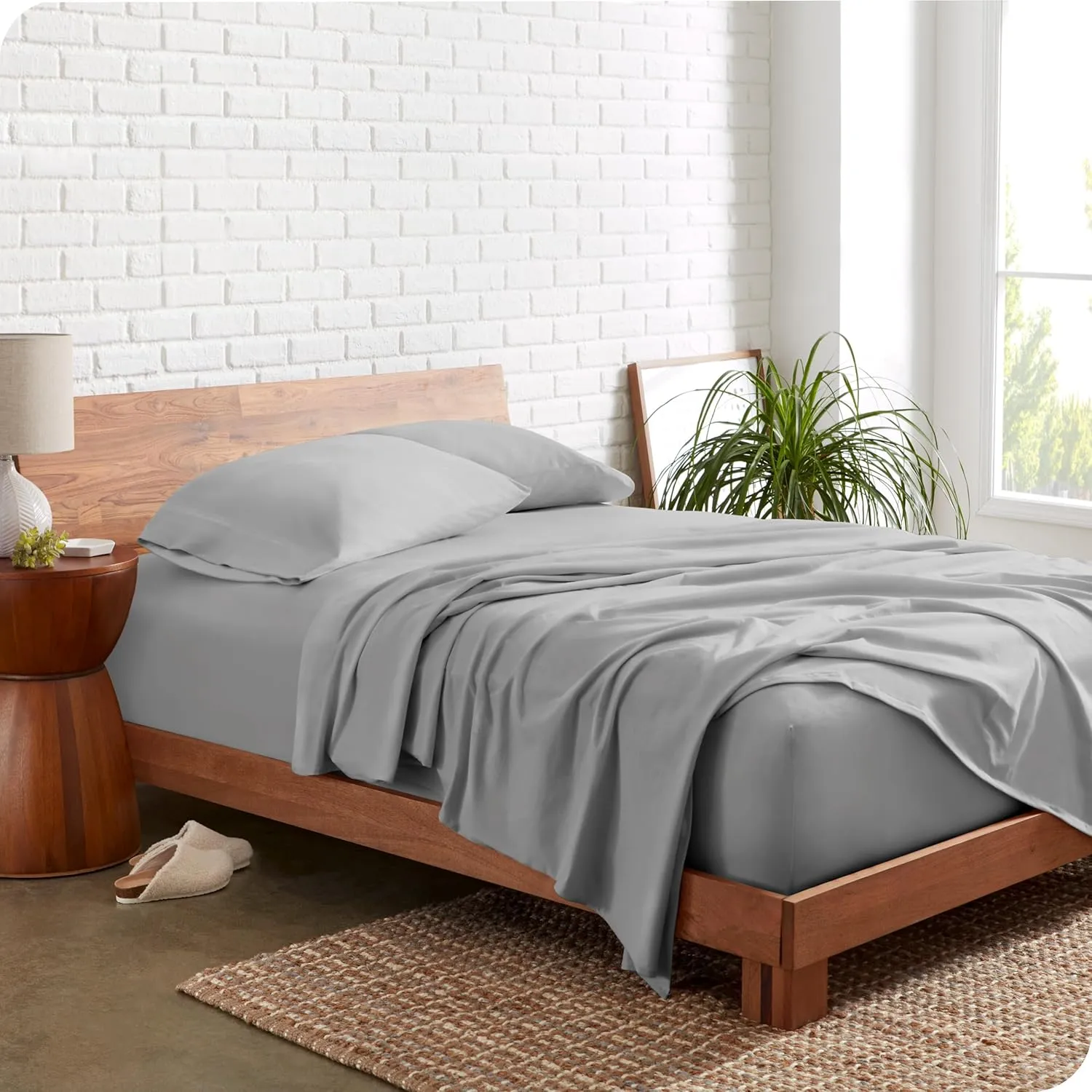 Bare Home 100% Organic Cotton Jersey Sheet Set, Ultra Soft, 100% Cotton - Sheet Set & Pillowcase - Deep Pocket Bed Sheets (Full, Light Grey)