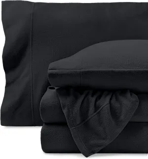 Bare Home Super Soft Fleece Sheet Set - Twin Size - Extra Plush Polar Fleece, No-Pilling Bed Sheets - All Season Cozy Warmth (Twin, Black)