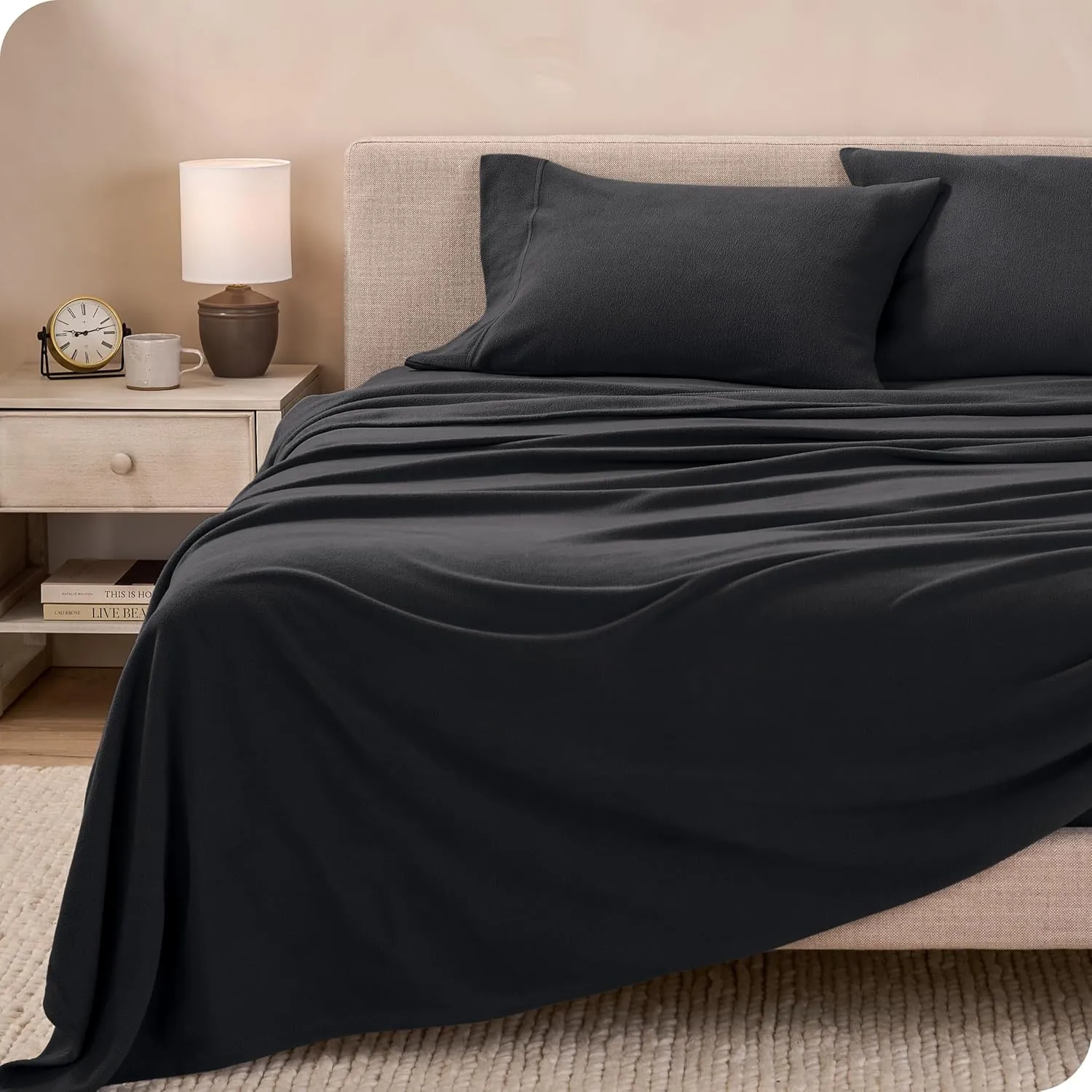 Bare Home Super Soft Fleece Sheet Set - Twin Size - Extra Plush Polar Fleece, No-Pilling Bed Sheets - All Season Cozy Warmth (Twin, Black)
