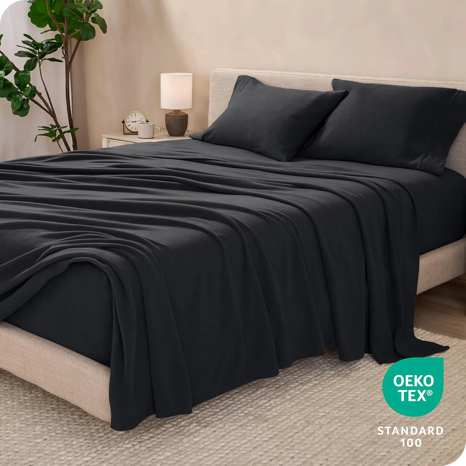 Bare Home Super Soft Fleece Sheet Set - Twin Size - Extra Plush Polar Fleece, No-Pilling Bed Sheets - All Season Cozy Warmth (Twin, Black)