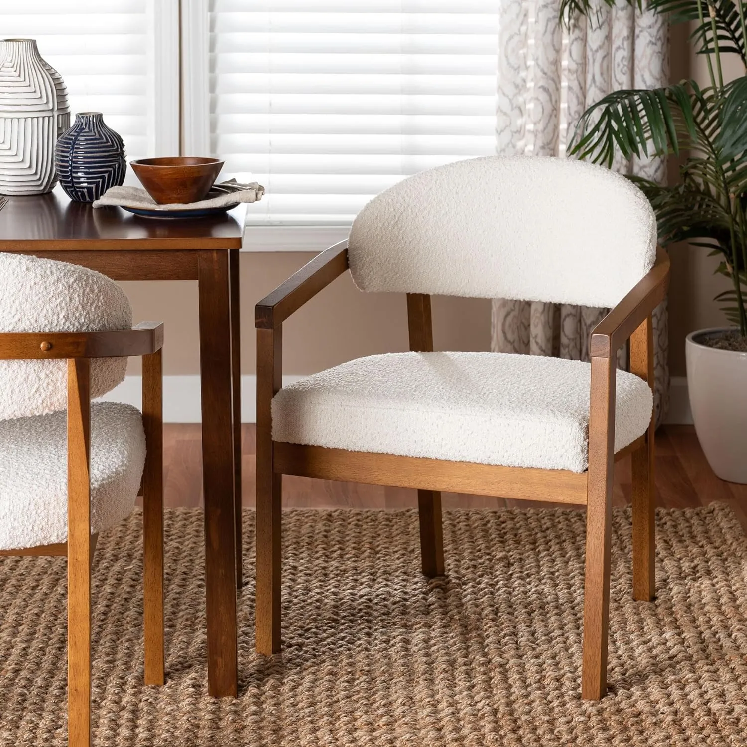 Baxton Studio Biana Boucle Dining Chair – Modern Upholstered Accent Armchair, Cream, Minimalist Design