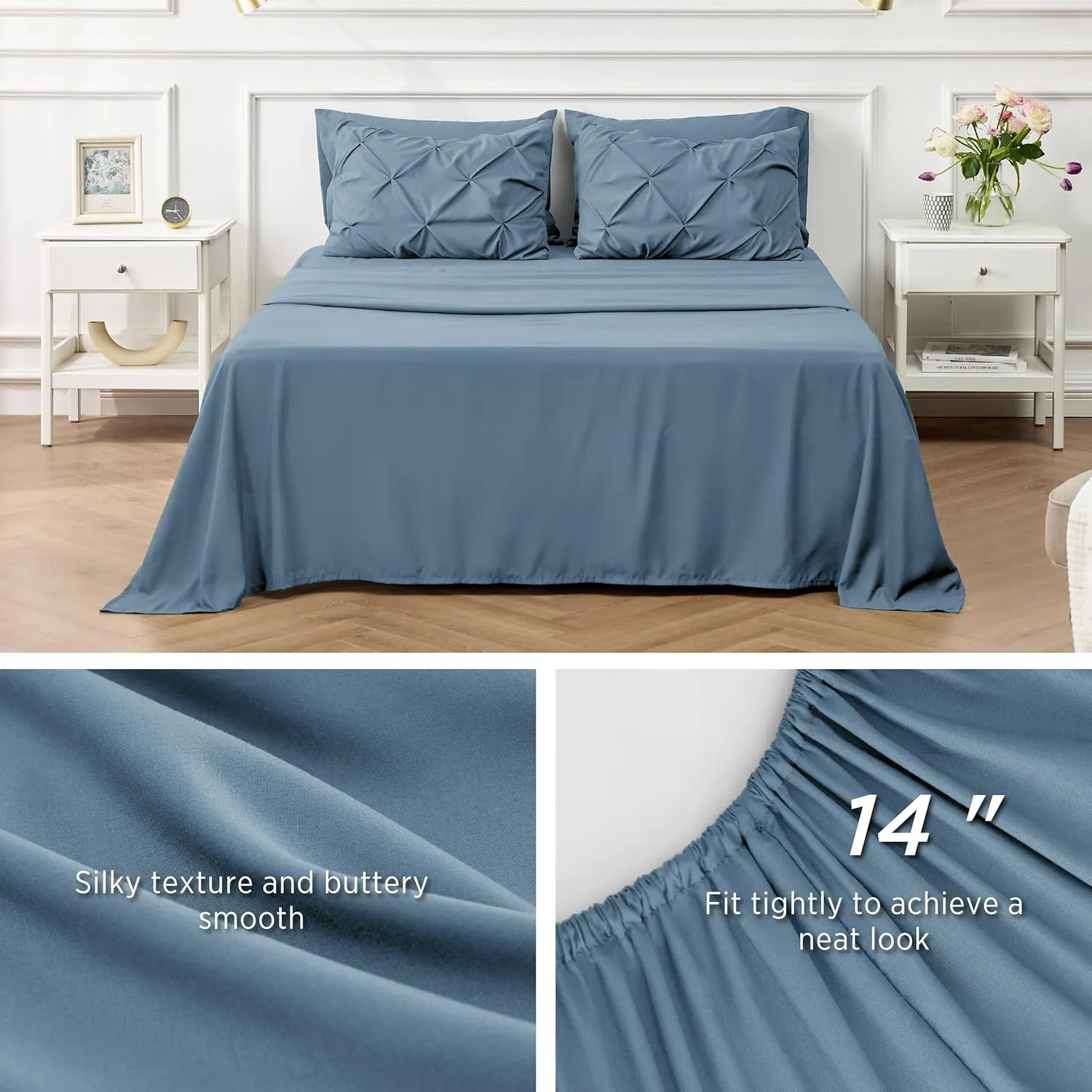 Bedsure California King Comforter Set Mineral Blue - Bed in a Bag California King 7 Pieces, GentleSoft™ Pintuck Bed Set Gift for Family, Pinch Pleat Blue Comforter with Sheets, Pillowcases & Shams