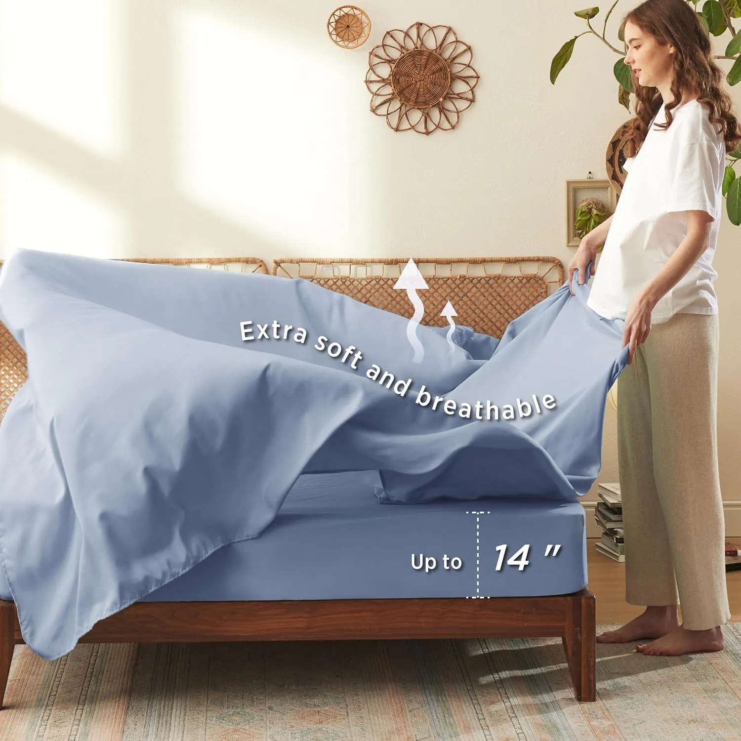 Bedsure King Size Comforter Set - 7 Pieces Floral Blue Soft Bedding Sets, King Bed in a Bag with Botanical Flowers Comforter, Sheets, Pillowcases & Shams